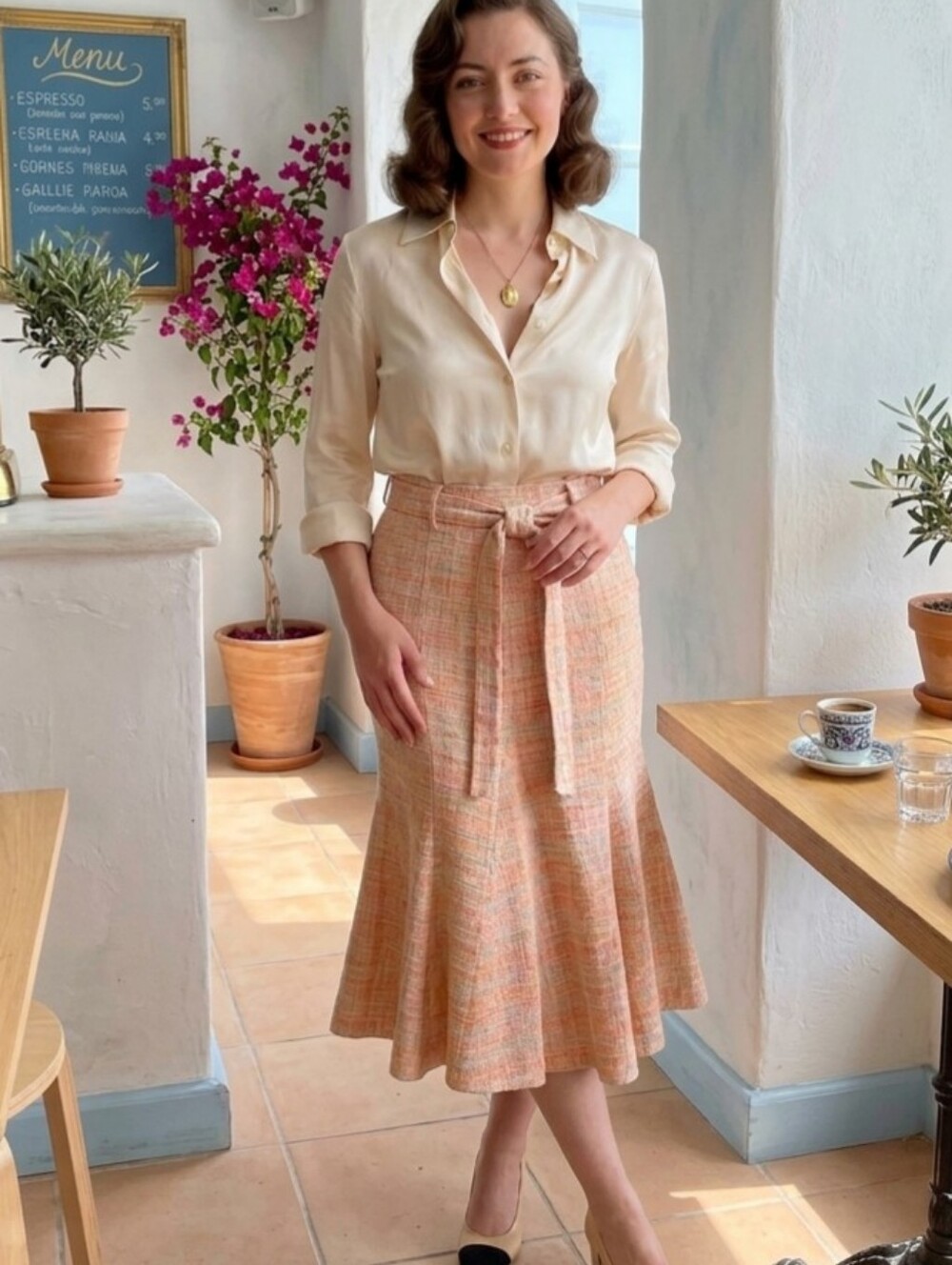 VINTAGE🇸🇪Westerlund STOCKHOLM WOVEN A-Line Midi Skirt with Tie Front Sz XS